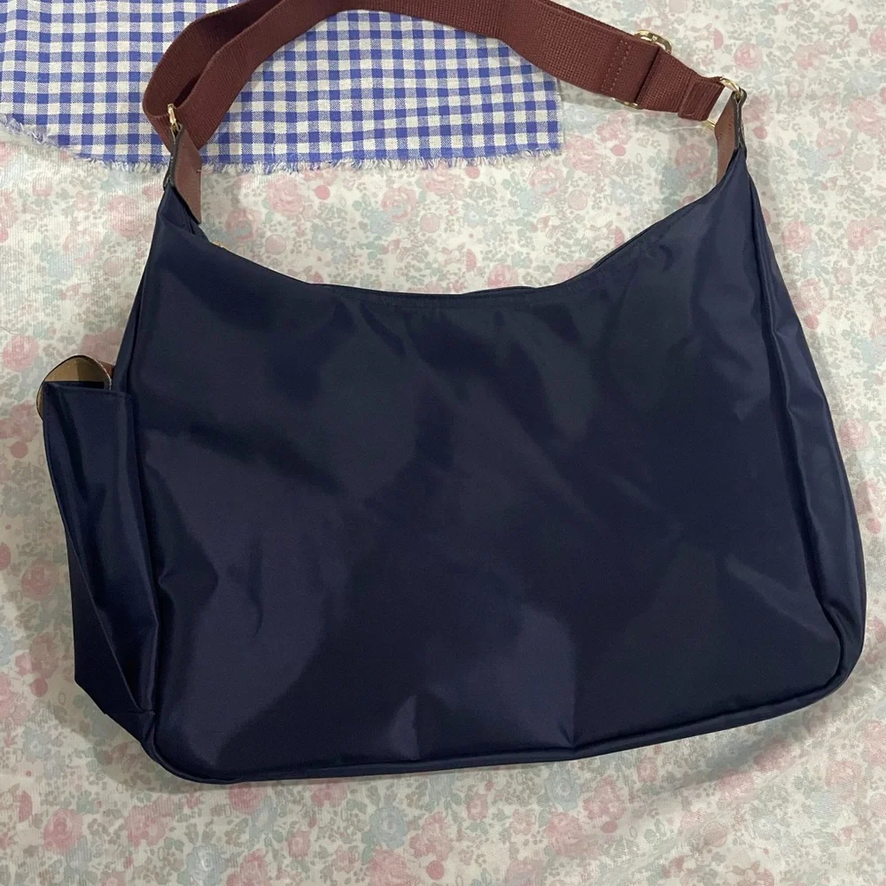 Longchamp Navy Women’s Shoulder Bag with Brown Trim